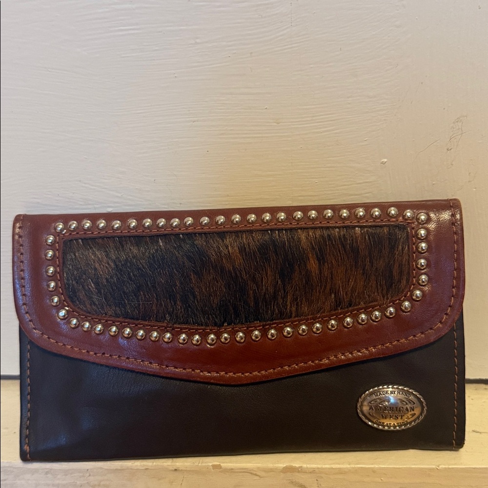 American West handmade Brown and Black Studded Wallet